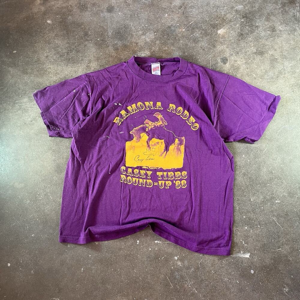 1988 SOFFE Shirts Single Stitch Made In Usa RAMONA Rodeo Purple Paint Stained T